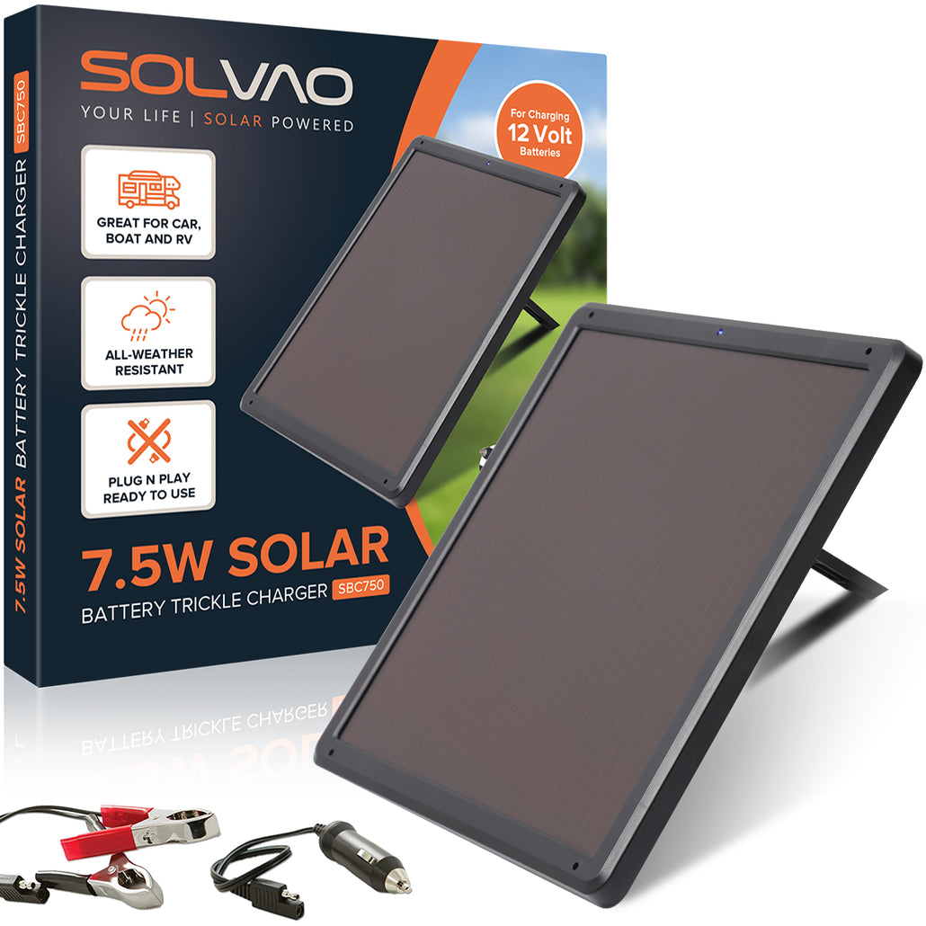SOLVAO 7.5W Solar Trickle Charger &amp; Battery Maintainer
