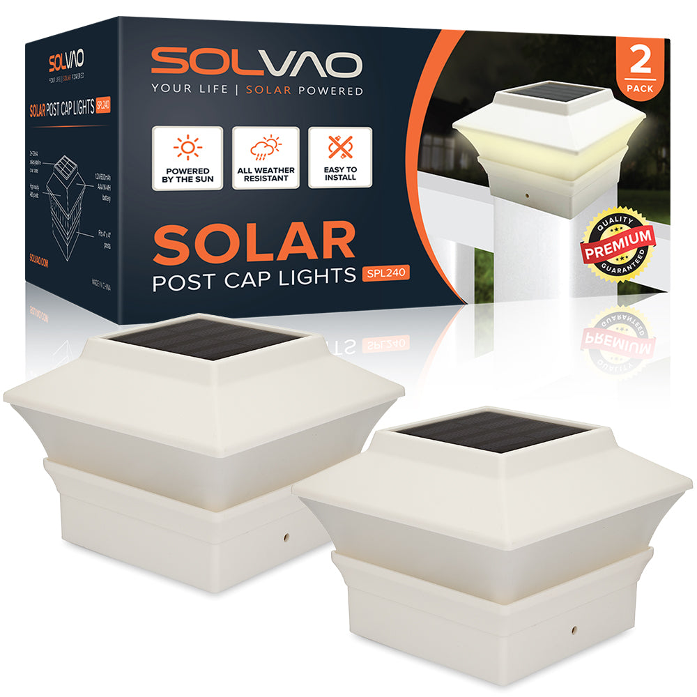 SOLVAO Solar Post Cap Lights - Warm White LED (2 Pack)